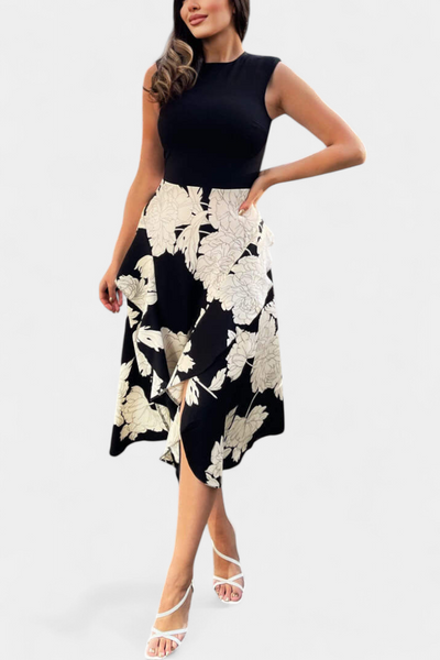 Raquel Dress with Knit Top and Floral Skirt with Slit