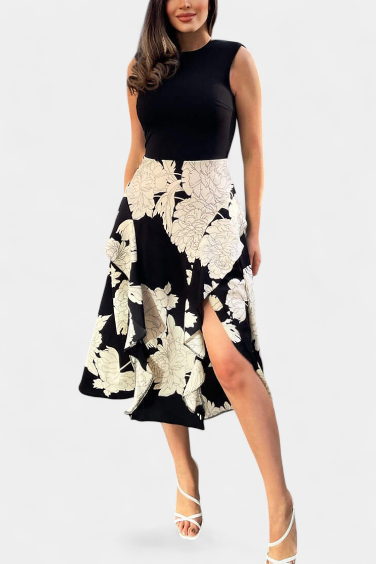 Raquel Dress with Knit Top and Floral Skirt with Slit