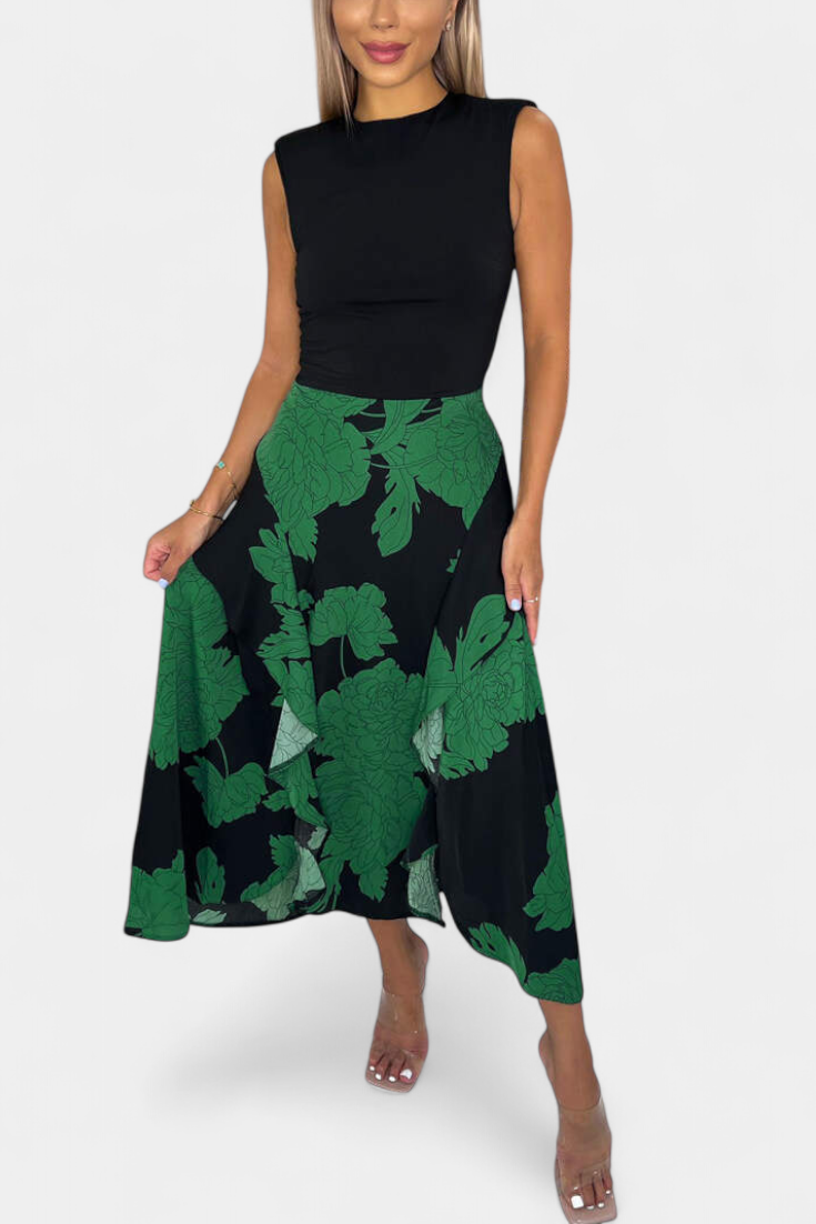 Raquel Dress with Knit Top and Floral Skirt with Slit
