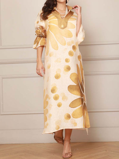 Casual Printed V-Neck Slit Hem Dress
