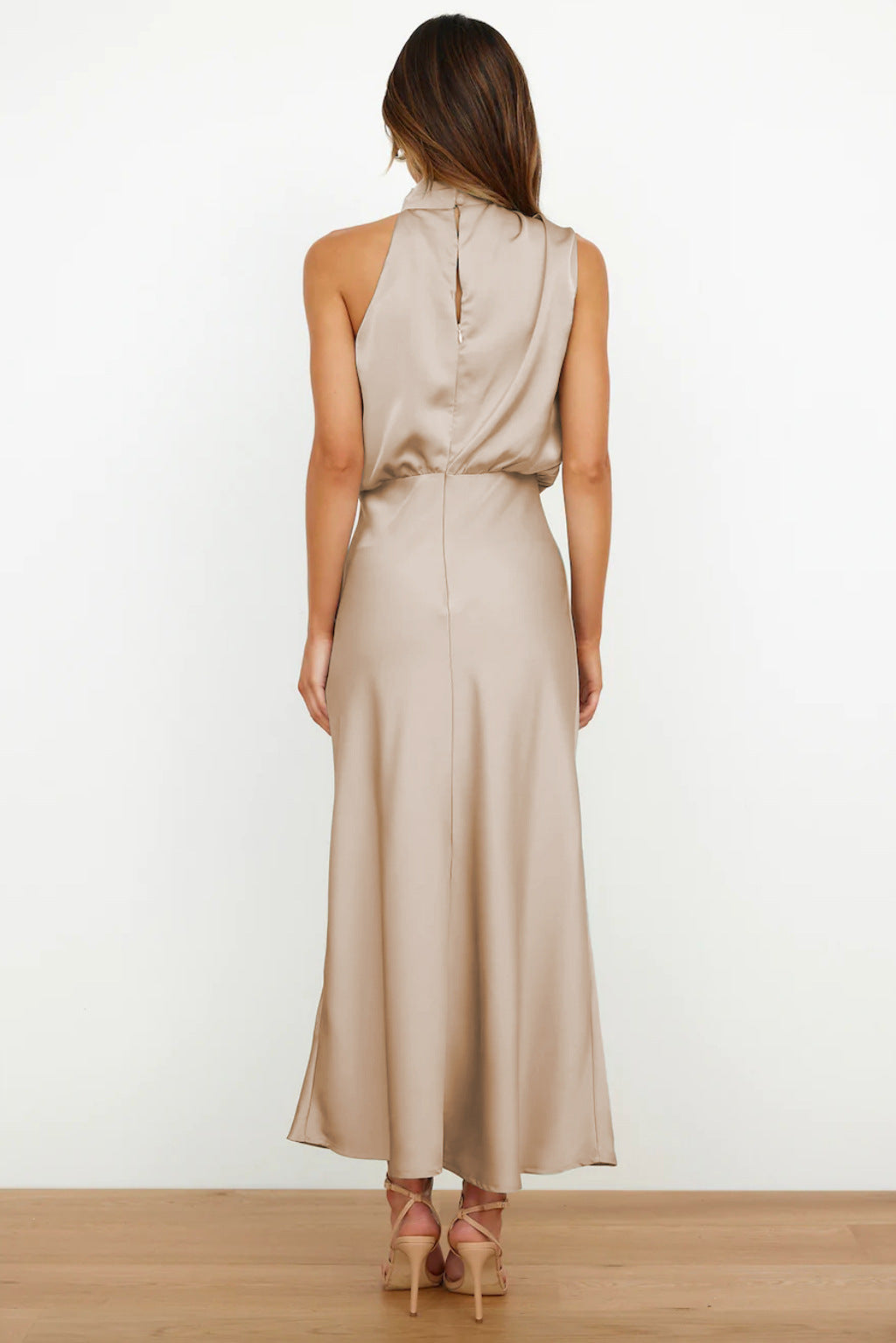 Carlina | Long satin halterneck dress