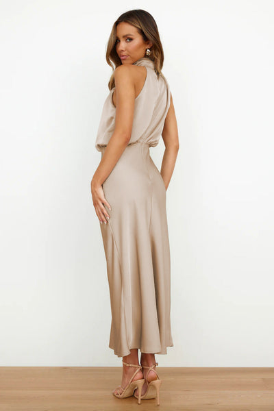 Carlina | Long satin halterneck dress