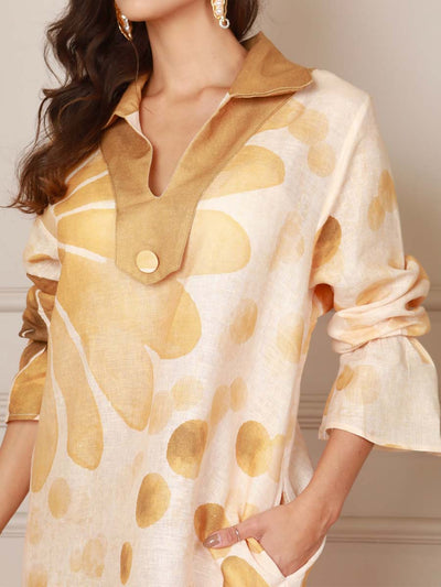 Casual Printed V-Neck Slit Hem Dress