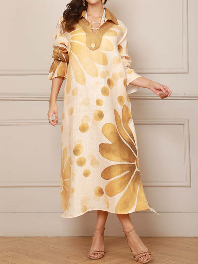 Casual Printed V-Neck Slit Hem Dress