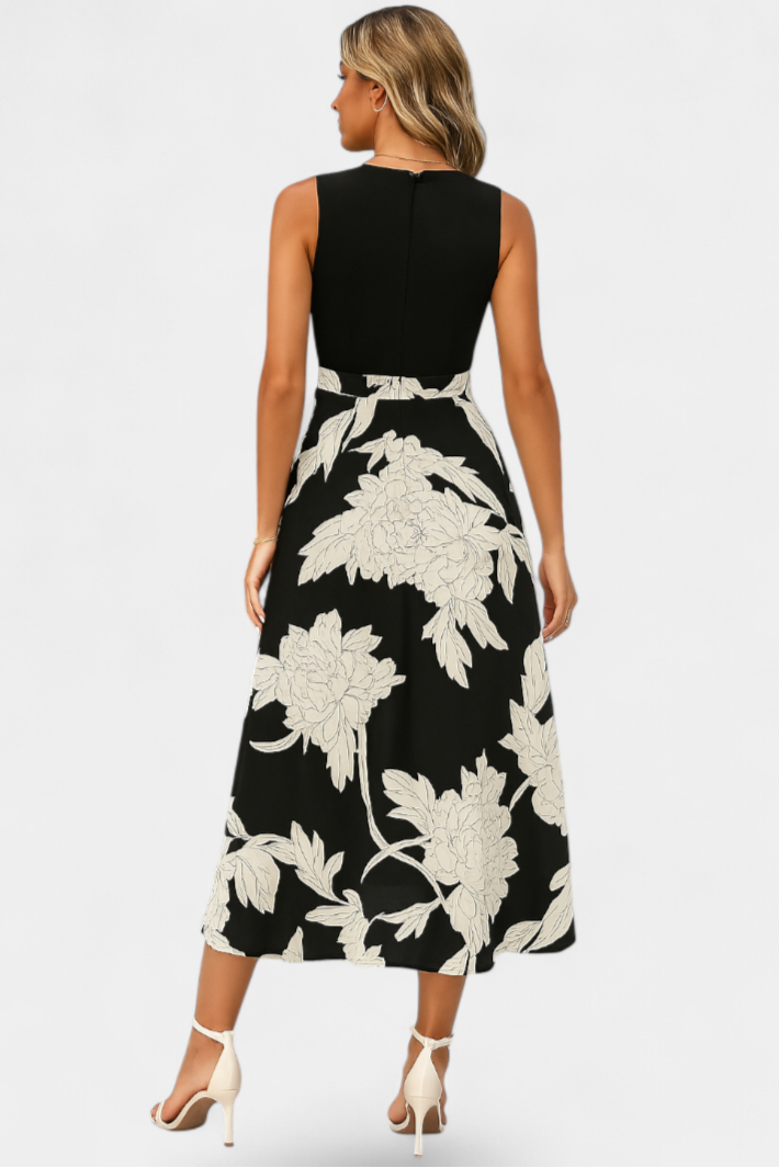 Raquel Dress with Knit Top and Floral Skirt with Slit