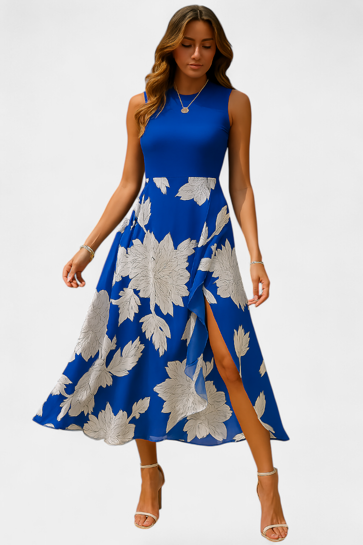 Raquel Dress with Knit Top and Floral Skirt with Slit