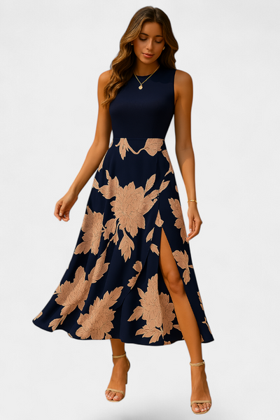 Raquel Dress with Knit Top and Floral Skirt with Slit