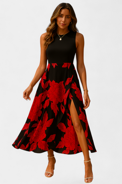 Raquel Dress with Knit Top and Floral Skirt with Slit