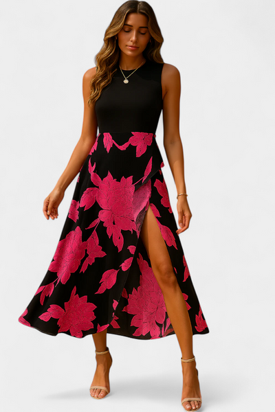 Raquel Dress with Knit Top and Floral Skirt with Slit