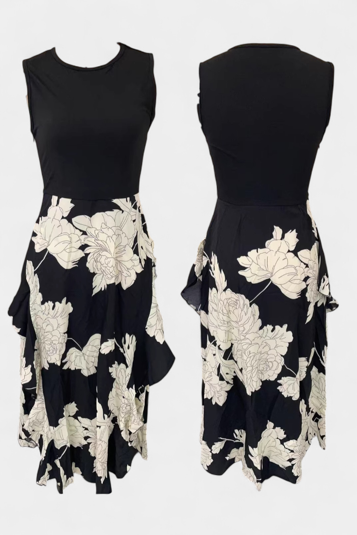 Raquel Dress with Knit Top and Floral Skirt with Slit