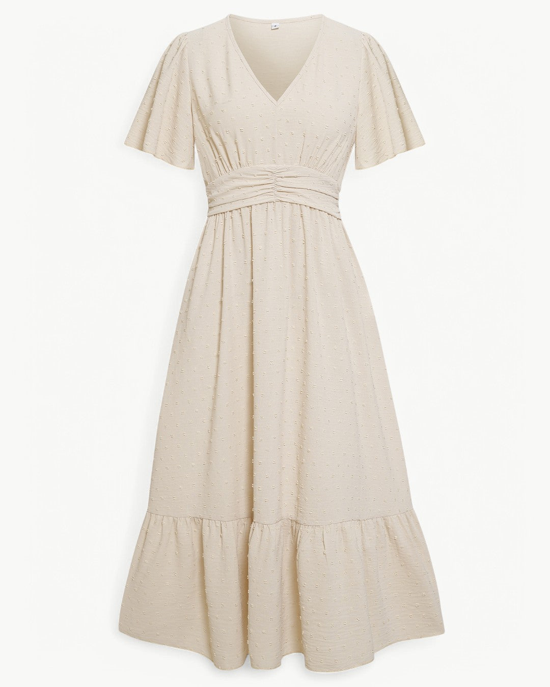 RENÉE – V-neck calf-length dress with short sleeves – Light and stylish