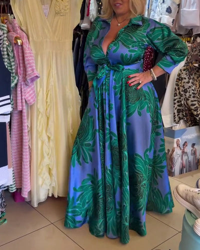 Dress long sleeve V-neck fitted swing