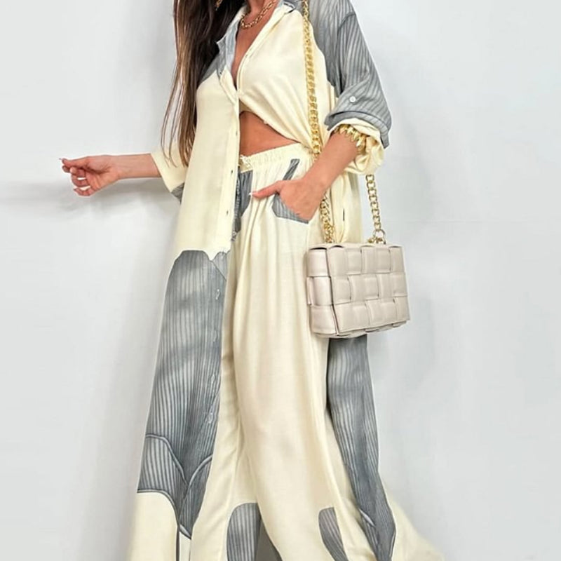 Set of long shirt and pants with drawstring