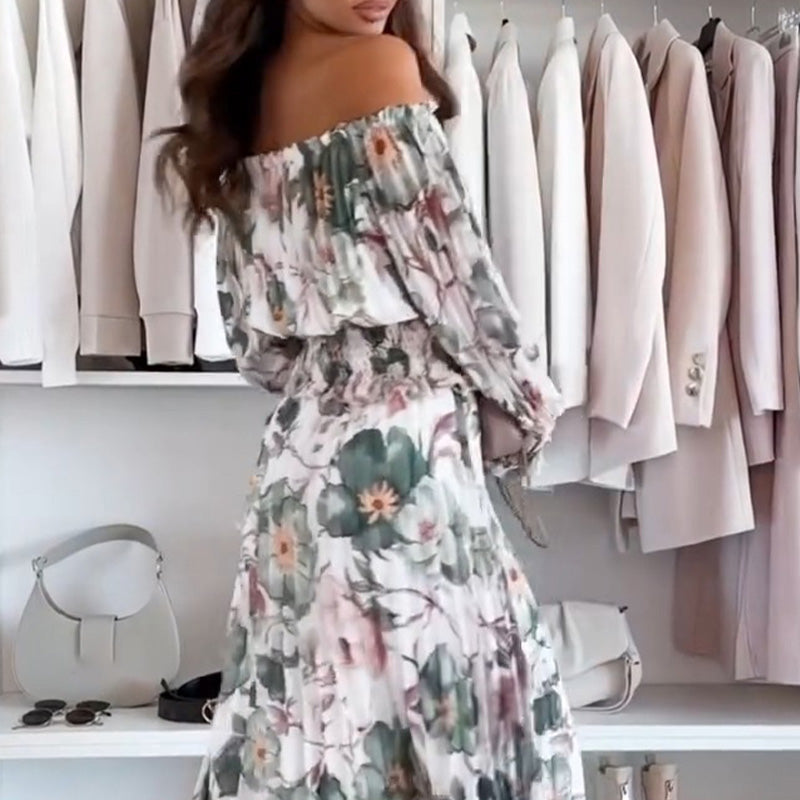 Floral Pattern Set: Off-shoulder Blouse & Maxi Skirt