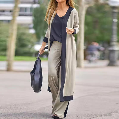 Women's 3-piece set: cardigan, top, and wide-legged pants