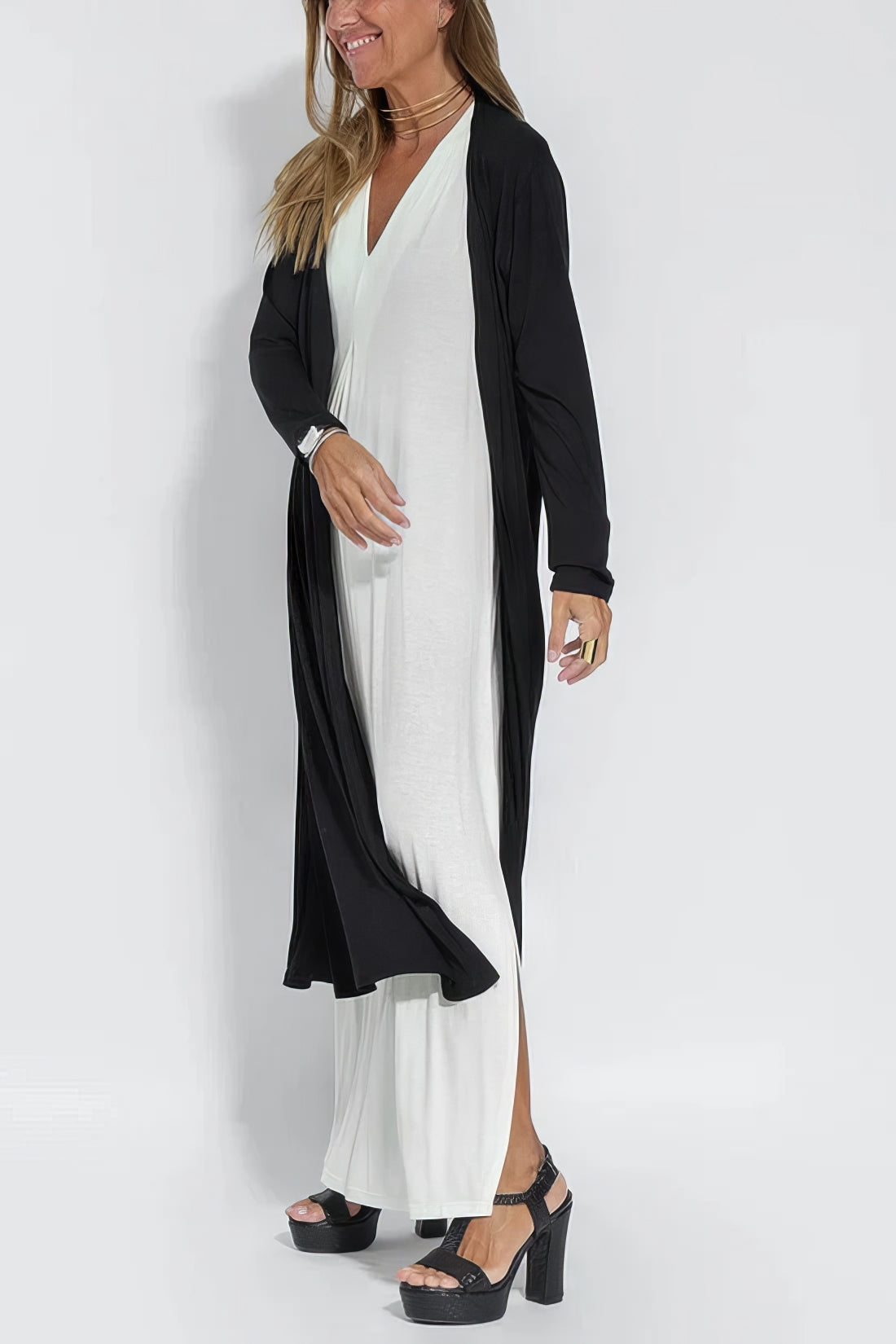 Elegant long dress + matching cardigan FREE
