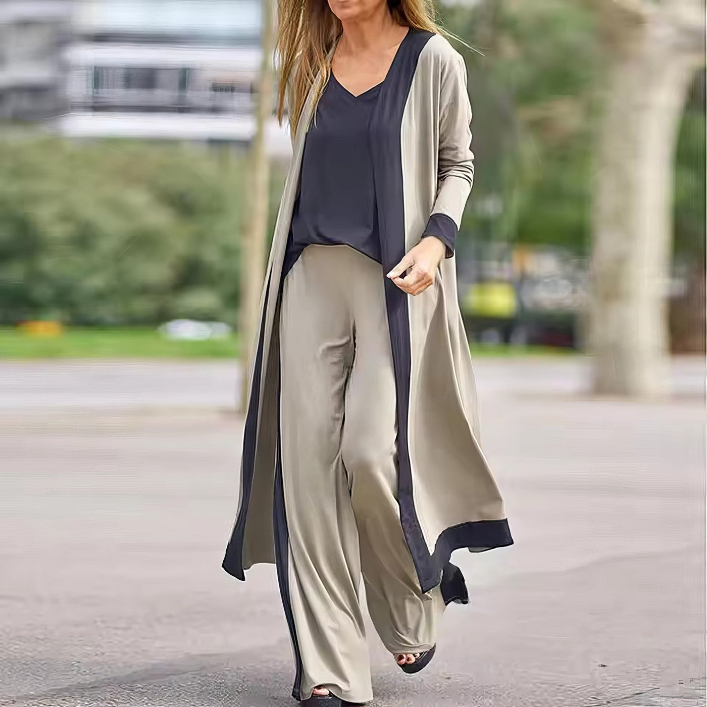 Women's 3-piece set: cardigan, top, and wide-legged pants