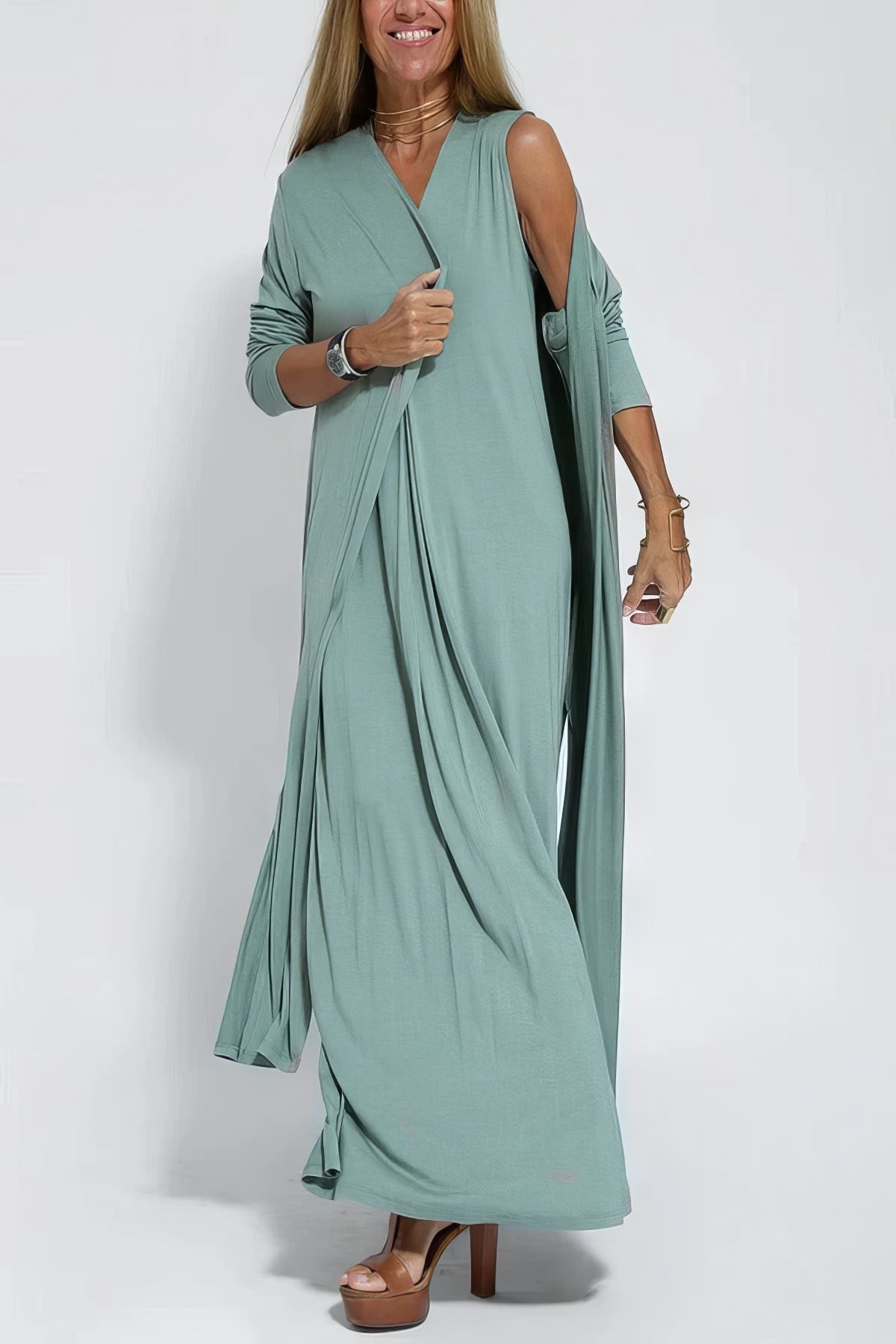 Elegant long dress + matching cardigan FREE