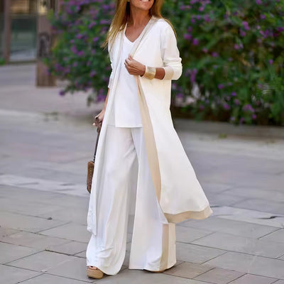 Women's 3-piece set: cardigan, top, and wide-legged pants