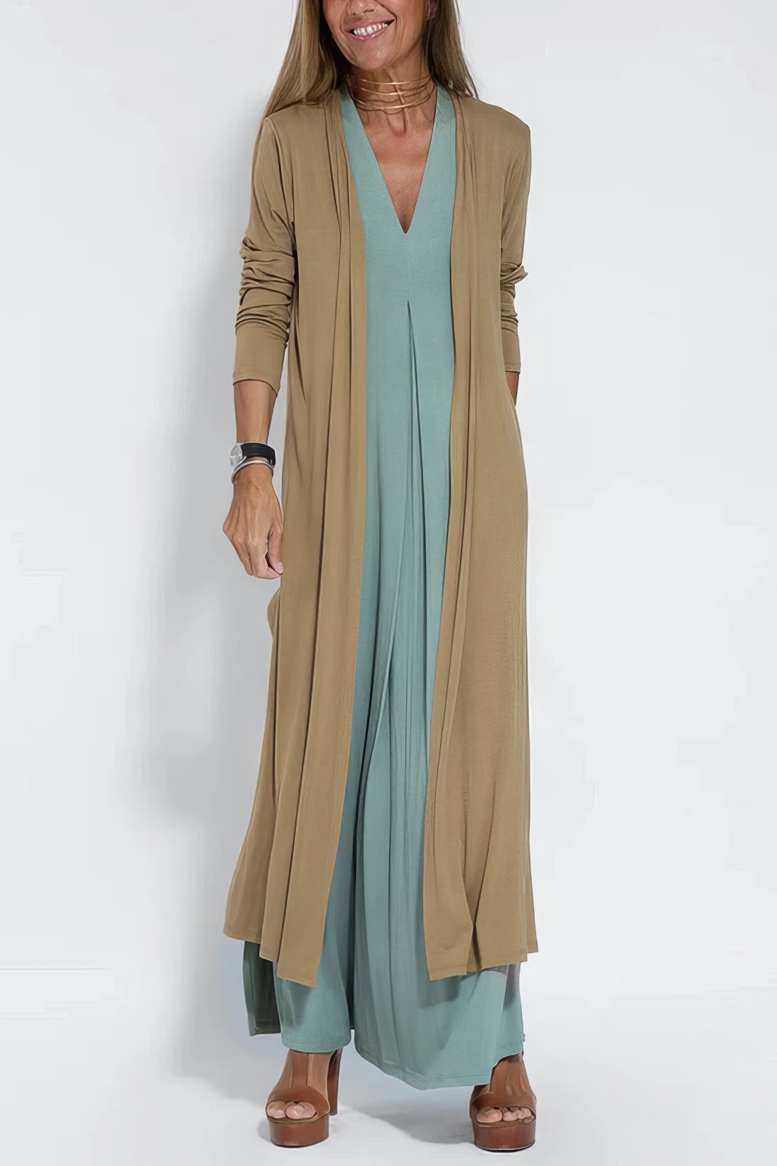 Elegant long dress + matching cardigan FREE