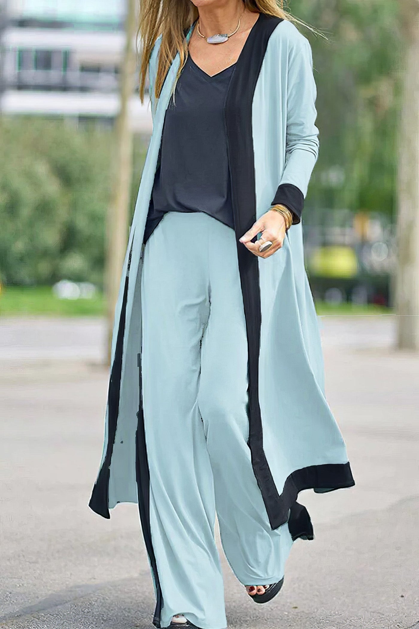 Women's 3-piece set: cardigan, top, and wide-legged pants