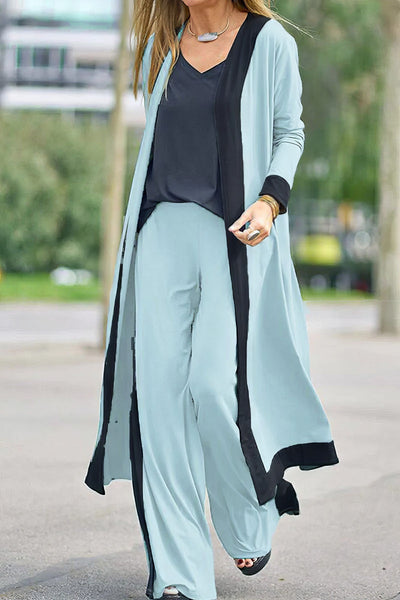 Women's 3-piece set: cardigan, top, and wide-legged pants