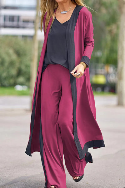 Women's 3-piece set: cardigan, top, and wide-legged pants